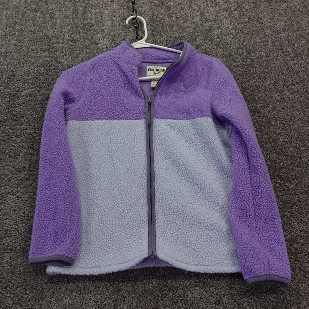 OshKosh B'gosh Fleece Jacket Girls 12 Purple Colorblock Full Zip Mock Neck Heart